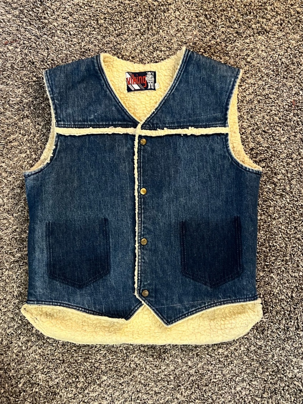 Men’s Vintage Viking Blue Denim Sherpa-Lined Vest Western Ranch Cowboy Workwear
